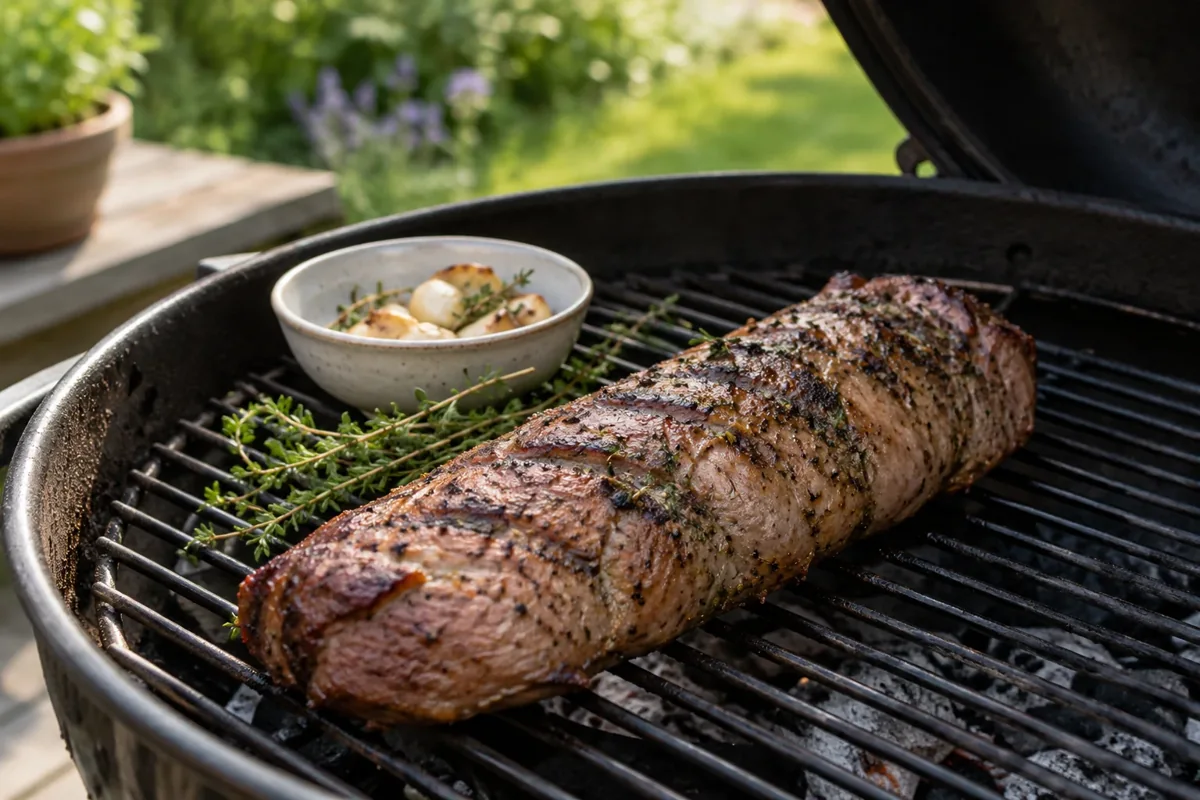 Dådyr filet på grill med timian og hvidløg – AI-illustration Dådyrfilet på grill med timian og hvidløg